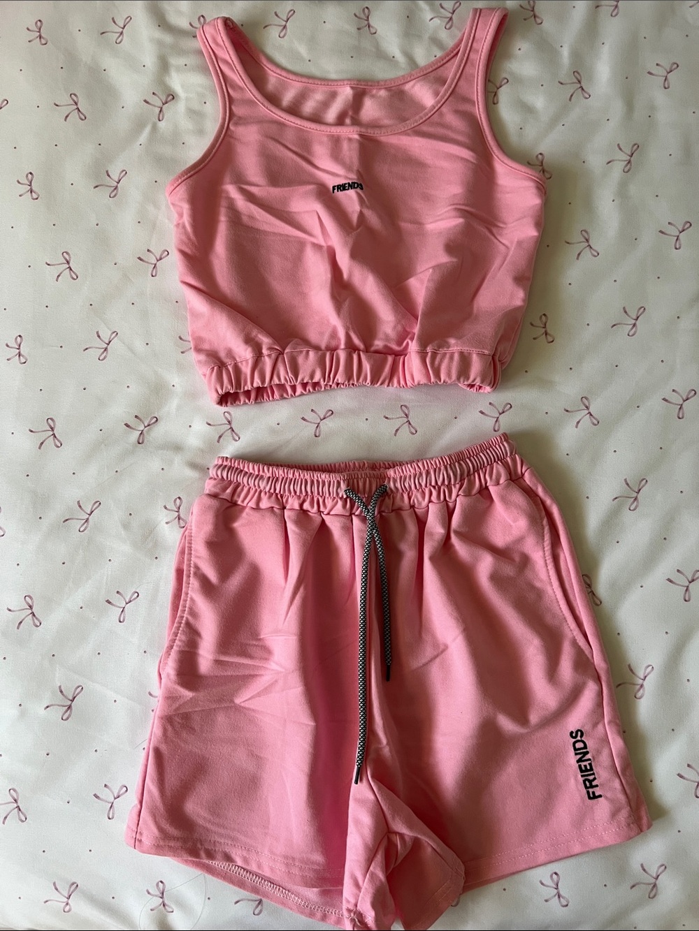 Pink Girls' Cropped Tank and Drawstring Shorts Set